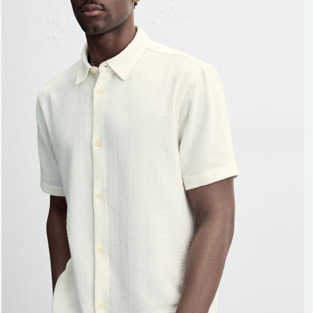 Geoffrey Beene Men's Casual Cream Button Down Shirt